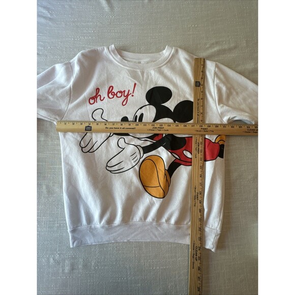 Disney Mickey Mouse "OH BOY" White Sweatshirt (small Stains) Juniors‎ Sz Large - Picture 8 of 9
